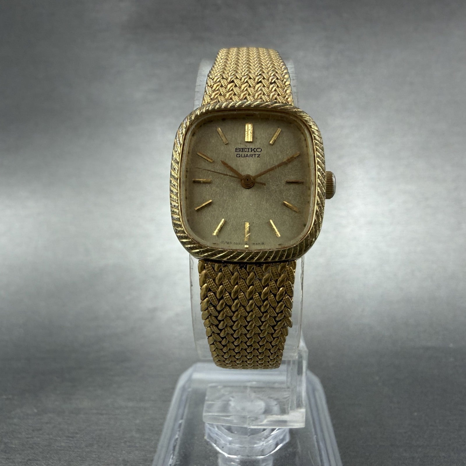 Seiko Watch Women 19mm Champagne Dial Gold Tone Rectangle 1421-5860 New Battery5
