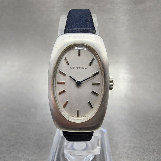 Certina Watch Women 18mm Silver Dial Steel Oval Manual Wind Runs VTG