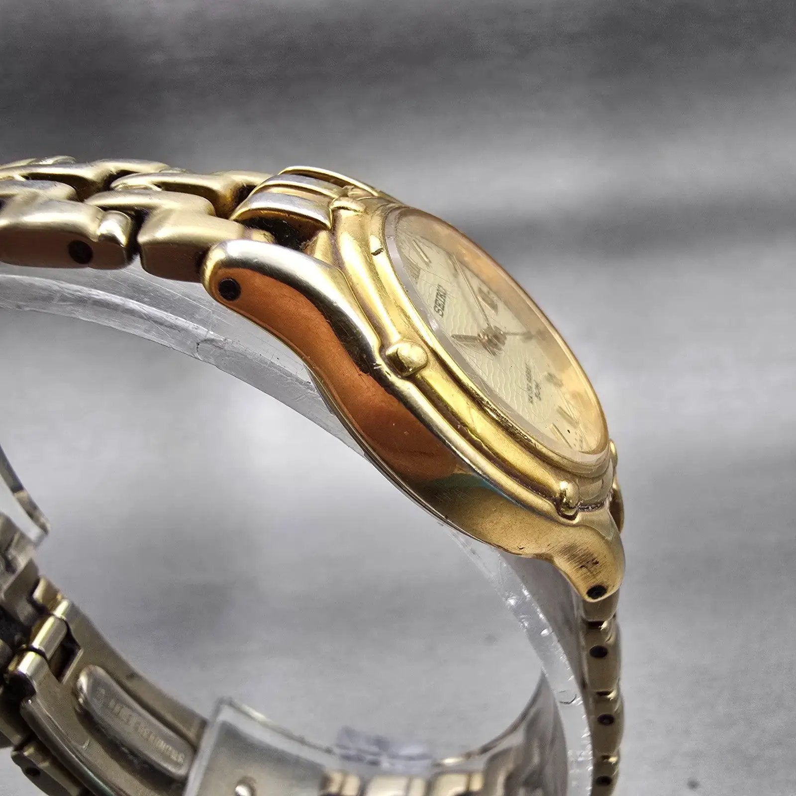 Seiko Watch Women 26mm Champagne Dial Two Tone Date Round 7N82-0599 New Battery3