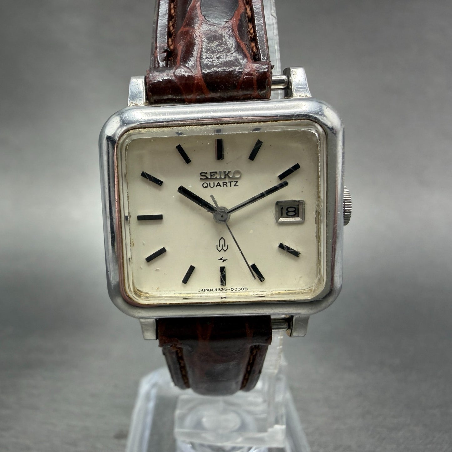 Seiko Watch Women 24mm White Dial Silver Tone Date 4325-5000 New Battery Vintage0
