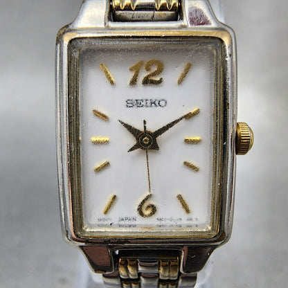 Seiko Tank Watch Women 16mm White Dial Two Tone Rectangle 1N010FH0 New Battery1