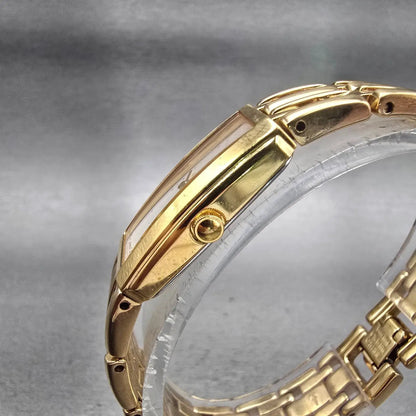 Seiko Watch Women 15mm White Dial Gold Tone Rectangle 4N00-7089 New Battery VTG2