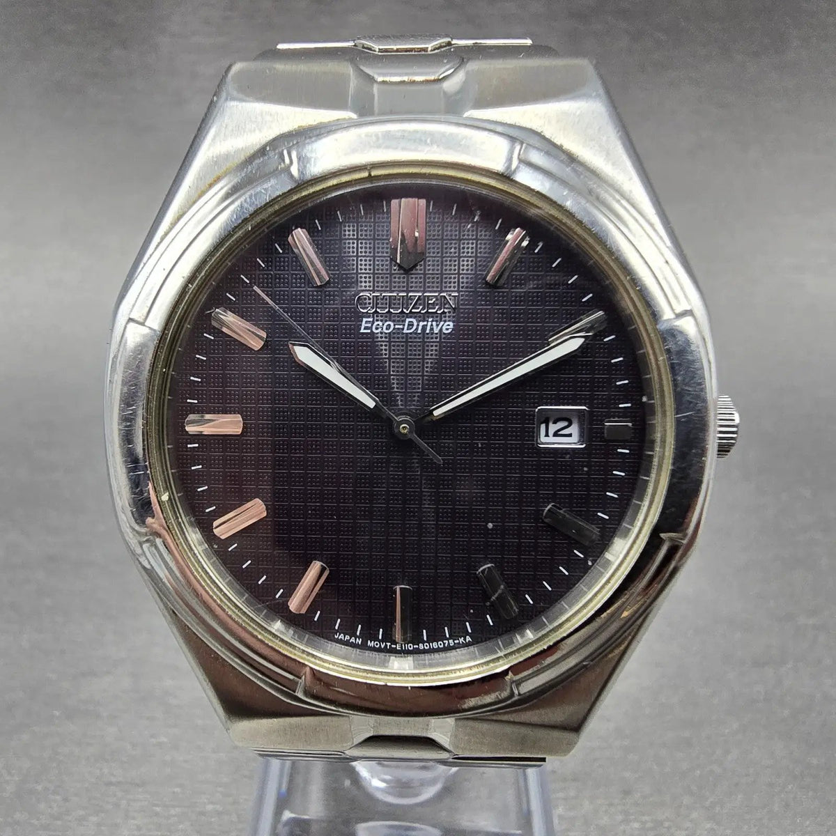 Citizen Eco-Drive Watch Men 38mm Black Dial Silver Date Round E110-S008697 Runs0