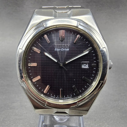 Citizen Eco-Drive Watch Men 38mm Black Dial Silver Date Round E110-S008697 Runs0
