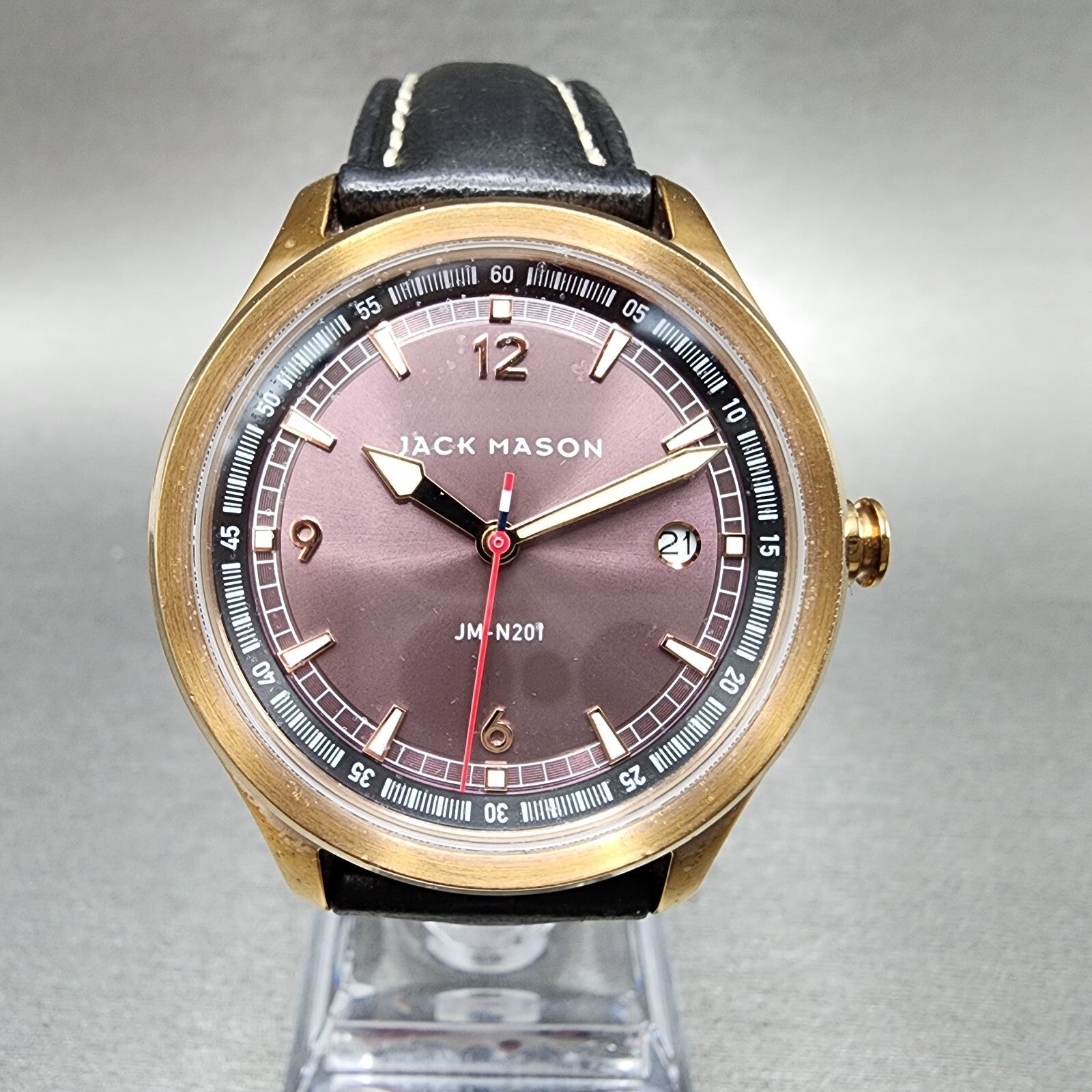 Jack Mason JMN201 Watch Women 36mm Purple Dial Rose Gold Tone Date Round NewBat0
