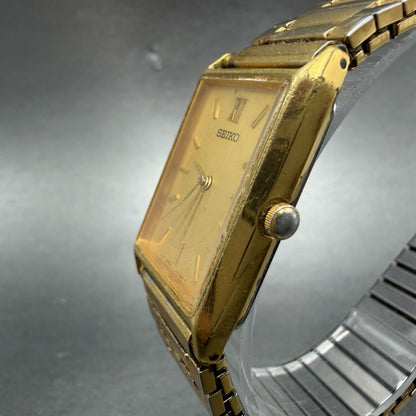 Seiko Tank Watch Men 24mm Gold Dial Gold Tone Rectangle V701-5E10 PARTS3