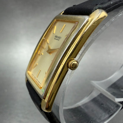 Seiko Tank Watch Women 20mm Champagne Dial Gold Tone 1N00-5G49 New Battery2