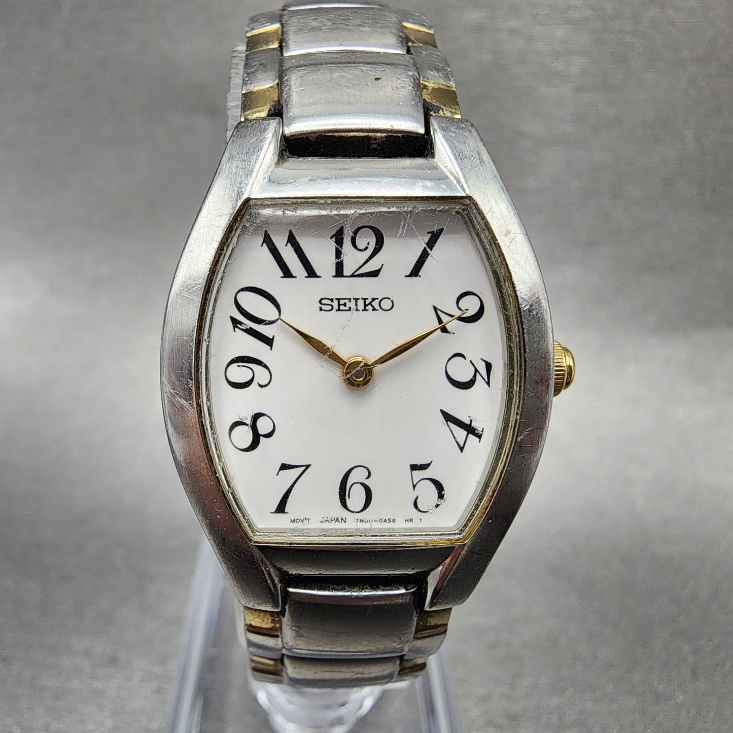 Seiko Watch Women 23mm White Dial Two Tone Tourneau 7N000AG0 New Battery0