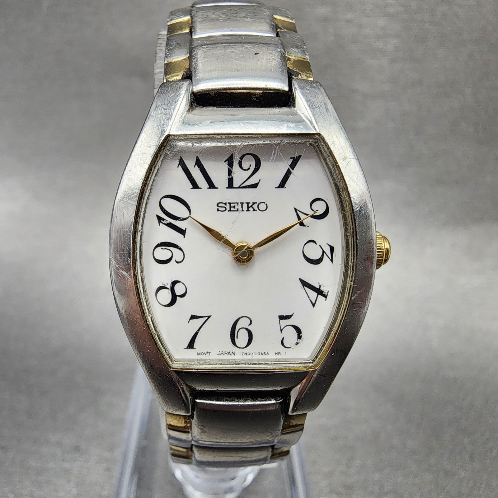 Seiko Watch Women 23mm White Dial Two Tone Tourneau 7N000AG0 New Battery0