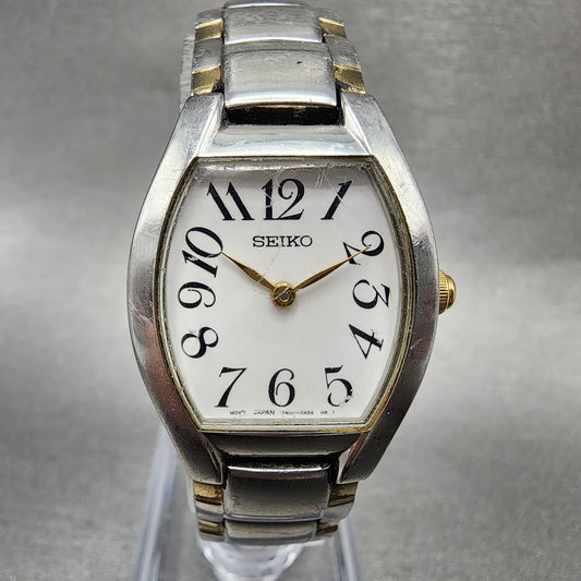Seiko Watch Women 23mm White Dial Two Tone Tourneau 7N000AG0 New Battery0