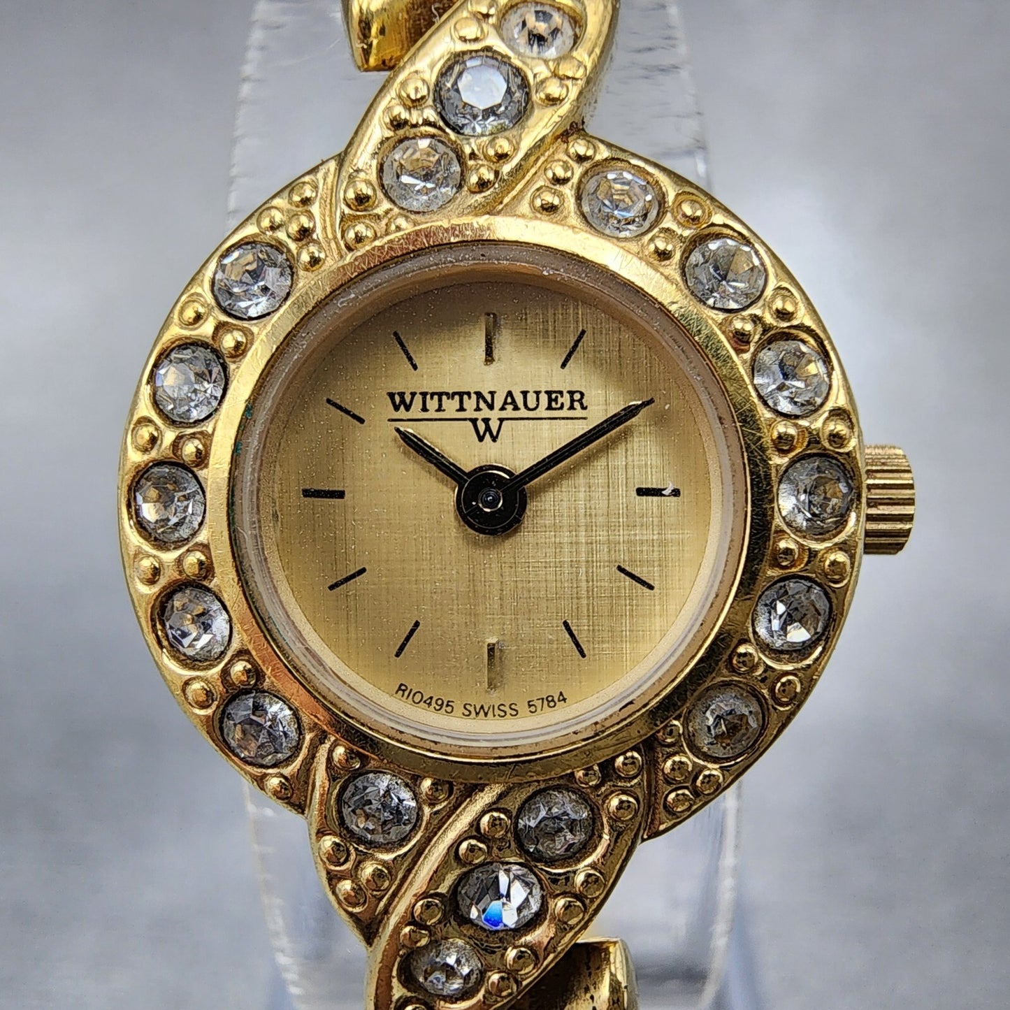 Wittnauer Watch Women 19mm Gold Dial Gold Tone Round Crystal Accents New Battery1
