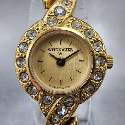 Wittnauer Watch Women 19mm Gold Dial Gold Tone Round Crystal Accents New Battery1