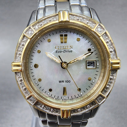 Citizen EcoDrive Watch Women MOP Dial Two Tone Date Round Date Round Runs3