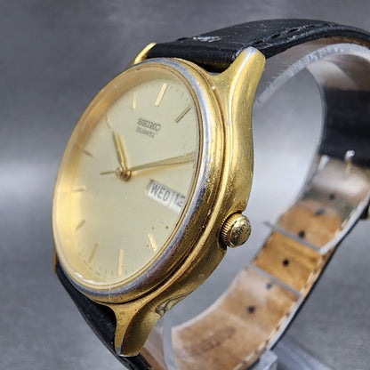 Seiko Watch Men 34mm Champagne Dial Gold Tone Daydate 7n43-7b00 New Battery