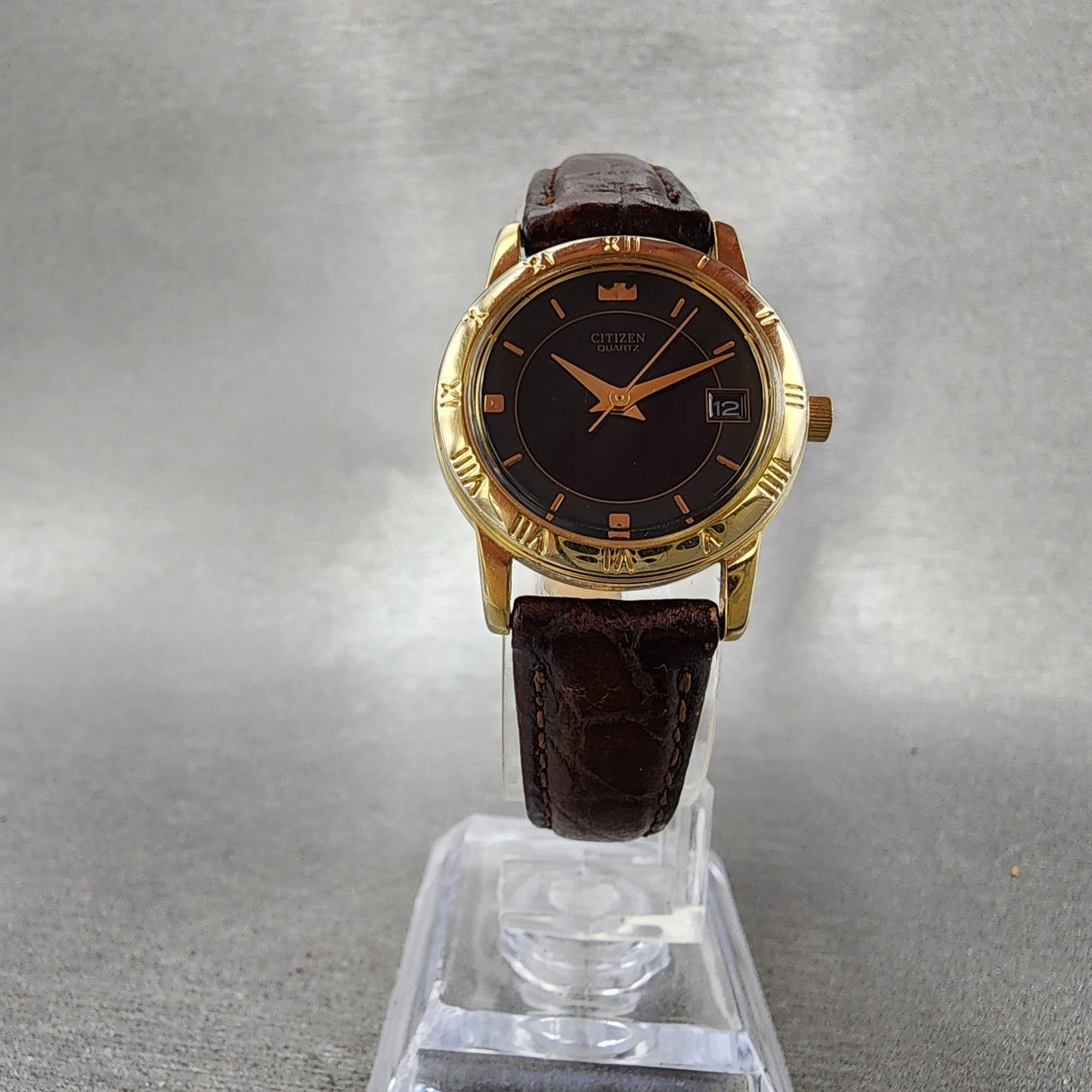 Citizen Watch Women 24mm Black Dial Gold Tone Date 6010K06878 New Battery5
