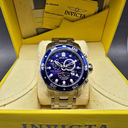 Invicta Pro Diver GMT Watch Men 48mm Blue Dial Steel Daydate Alarm 6087 NewBat0