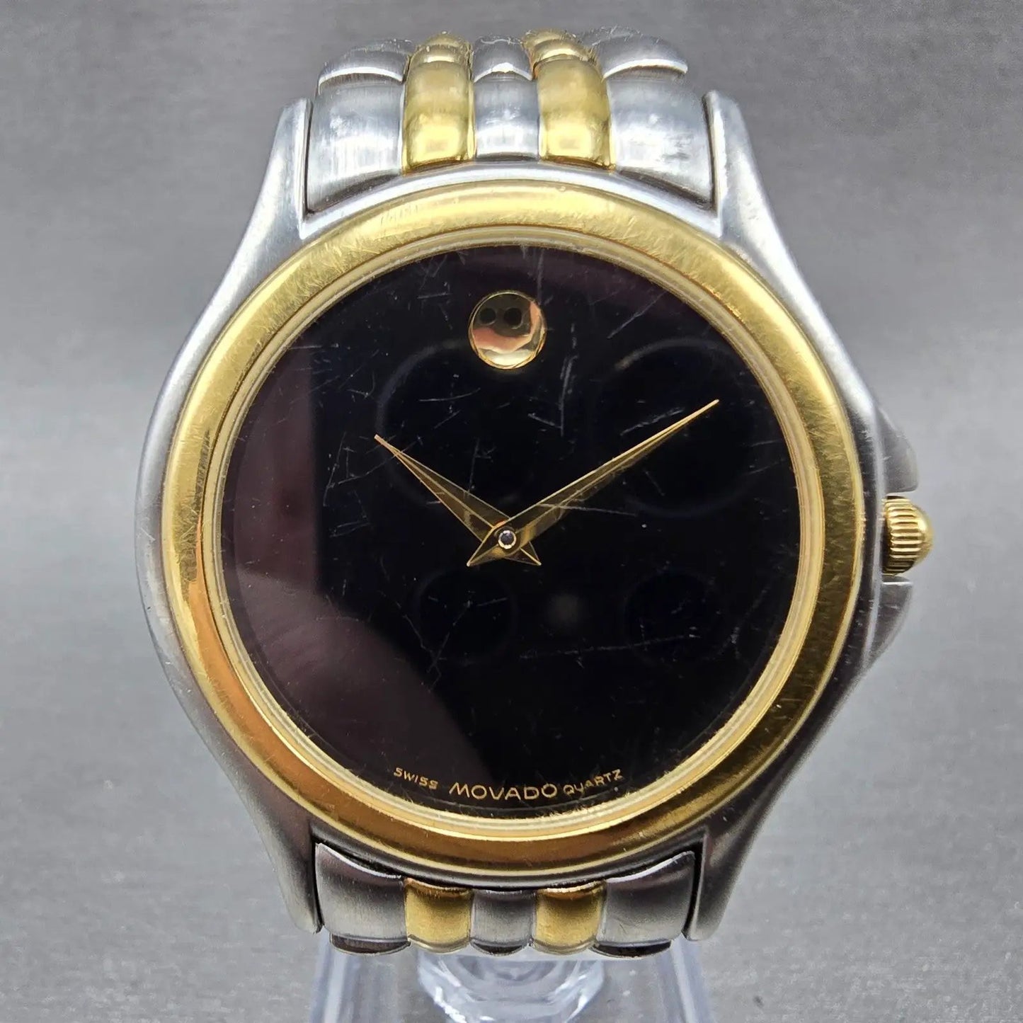 Movado Museum Watch Men 34mm Black Dial Two Tone Round 81-E4-0863 New Battery BQ0