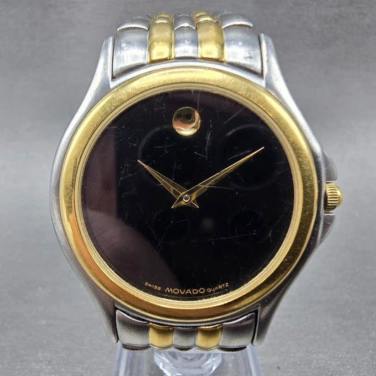 Movado Museum Watch Men 34mm Black Dial Two Tone Round 81-E4-0863 New Battery BQ0