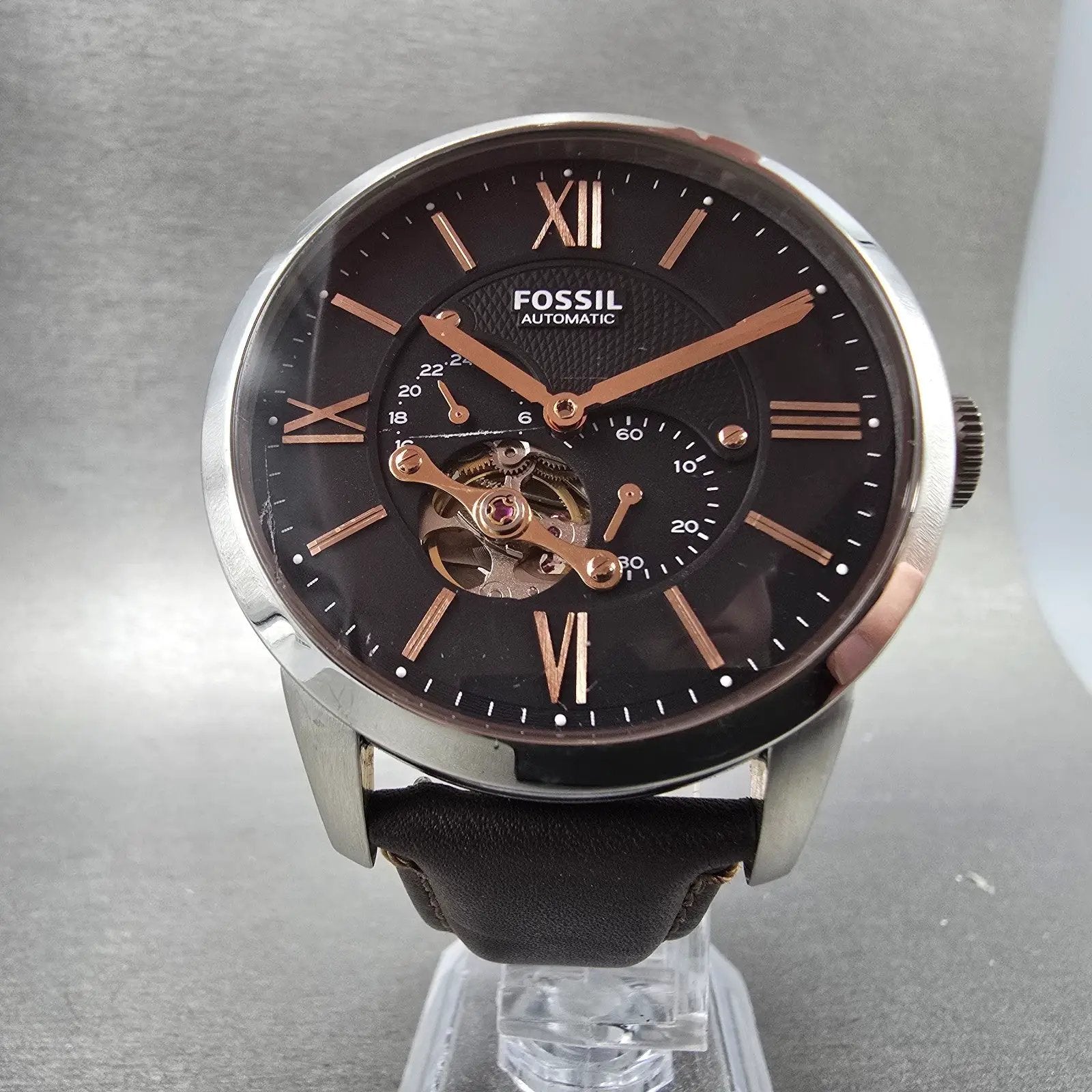 Fossil Townsman Automatic Watch Men 44mm Gray Dial Steel 112210 Round Runs5
