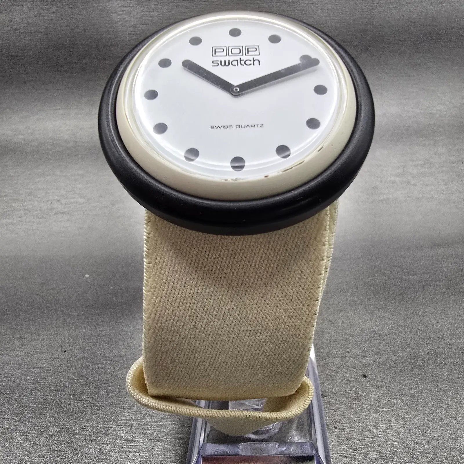 Pop Swatch Watch Watch Men White Dial White Case Round White Strap New Battery5