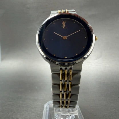 Yves Saint Laurent Watch Unisex 33mm Blue Dial Two Tone Round New Battery5