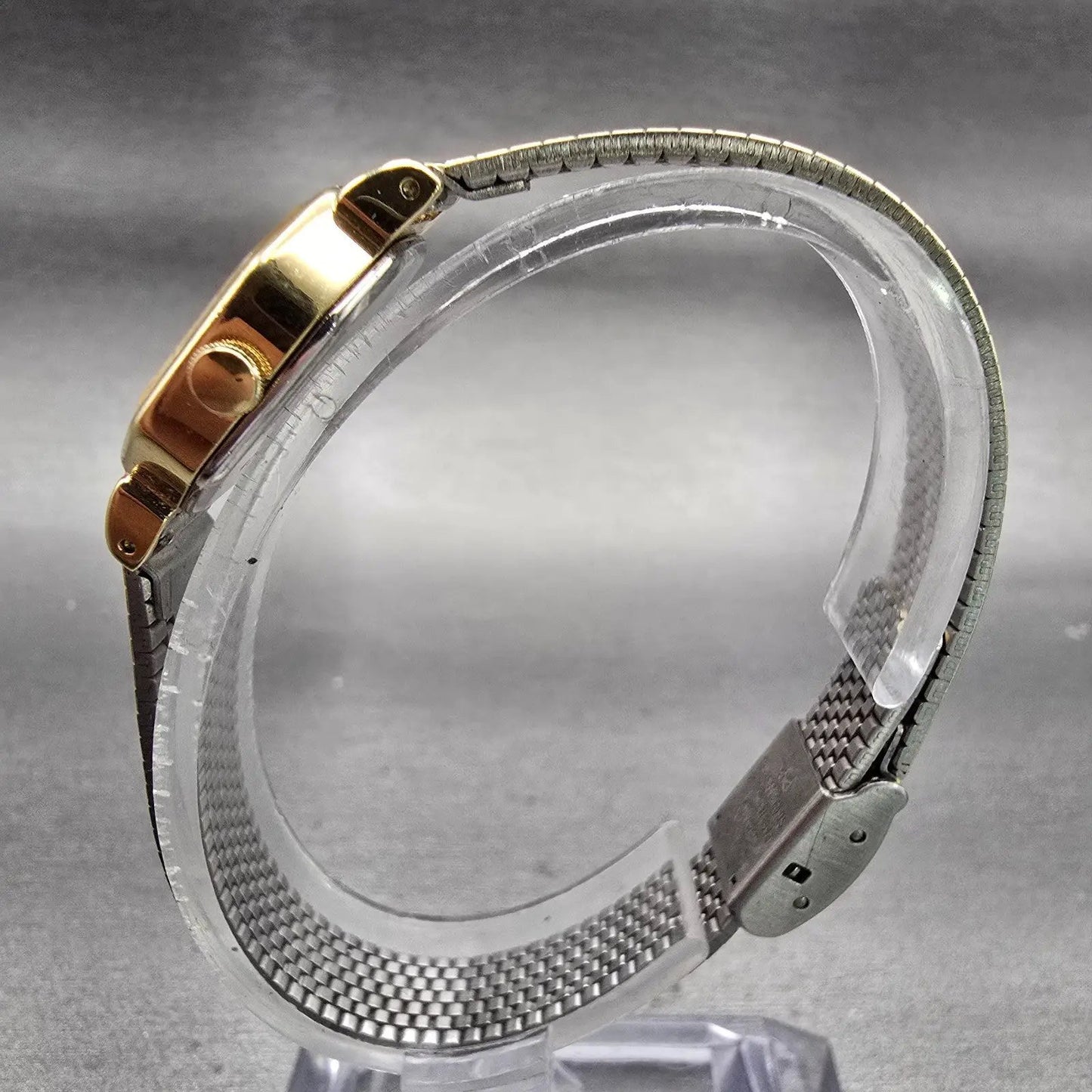 Seiko Watch Women 20mm Black Dial Gold Tone Hexagon 2C21-5170 New Battery VTG6