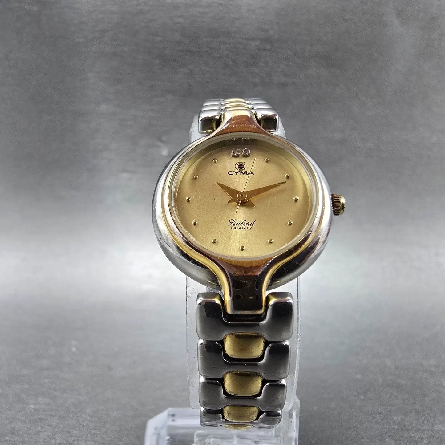 Cyma Sealord Watch Women 24mm Champagne Dial Two Tone Round 412 New Battery5