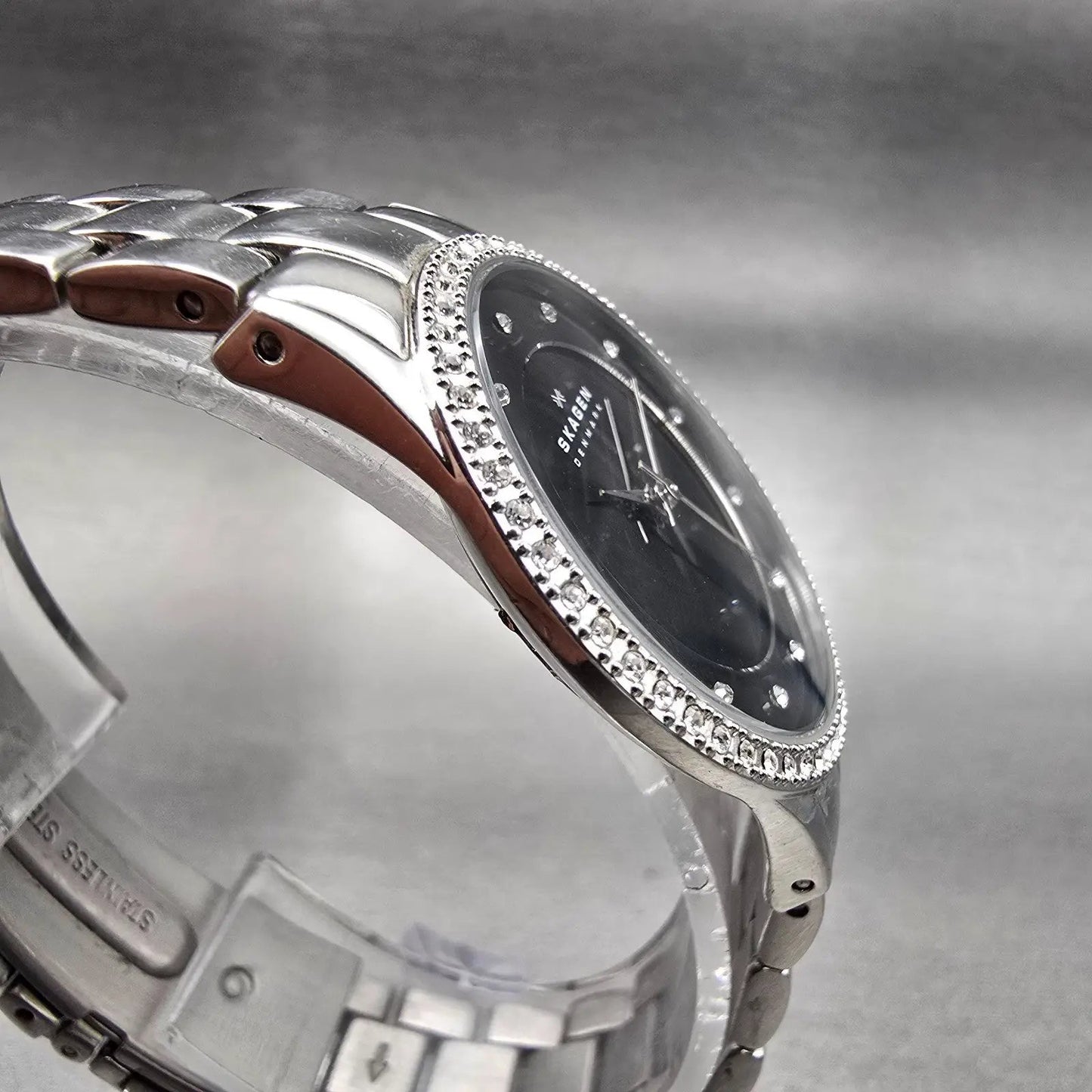 Skagen Watch Women 30mm Black Dial Silver Tone Gemmed 347SSXB New Battery3