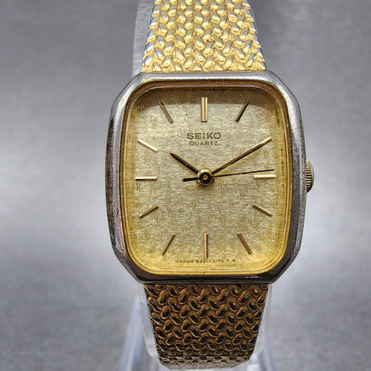 Seiko Watch Women 19mm Champagne Dial Gold Tone Rectangle 54215060 New Batt0