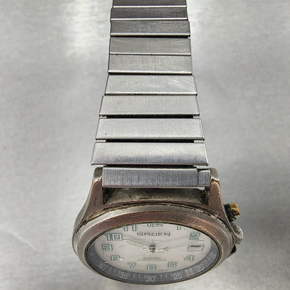Gruen Watch Men 35mm White Dial Gray Tone Date backlight Round New Battery