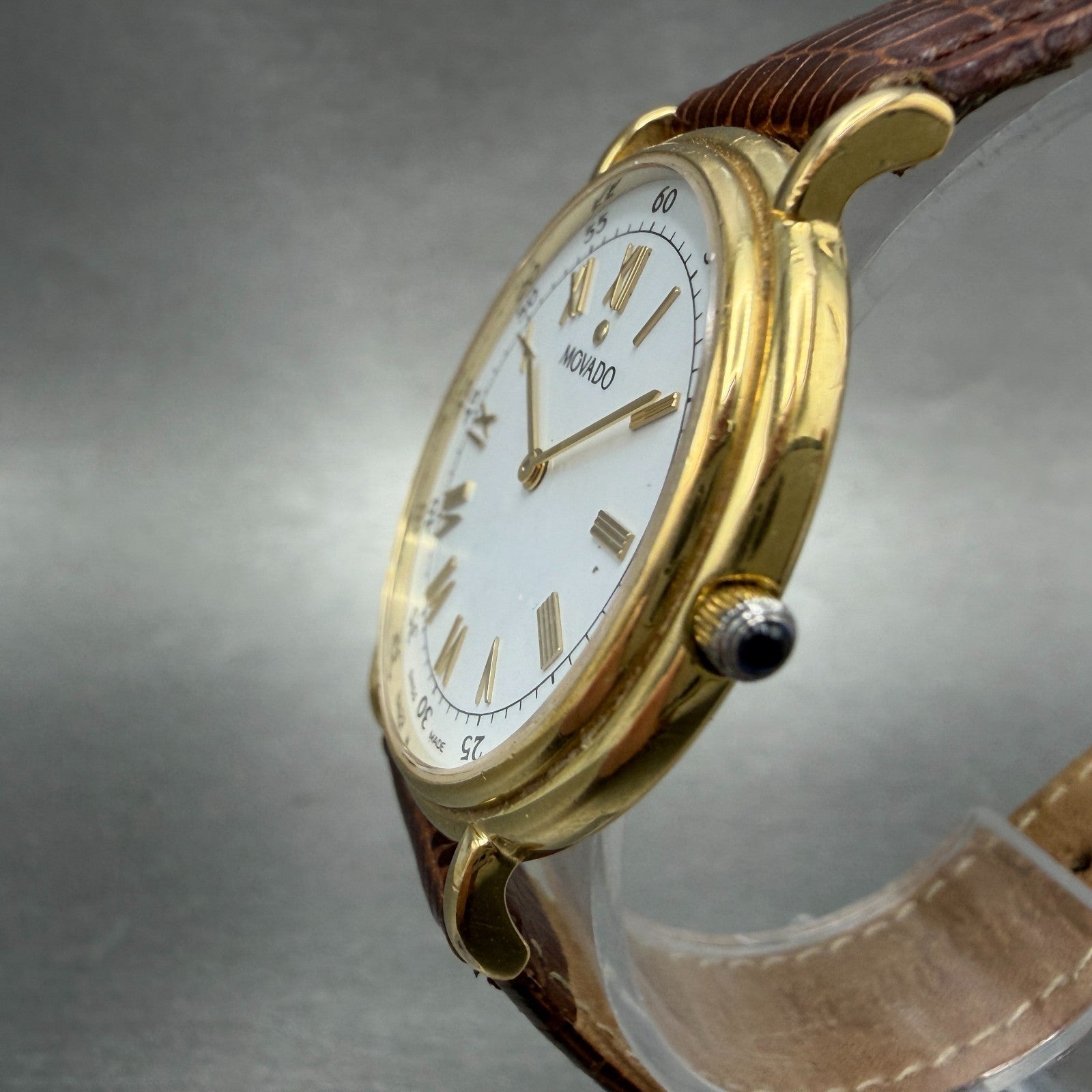 Movado Watch Men 34mm White Dial Gold Tone Round 87 E4 0885 New Battery2