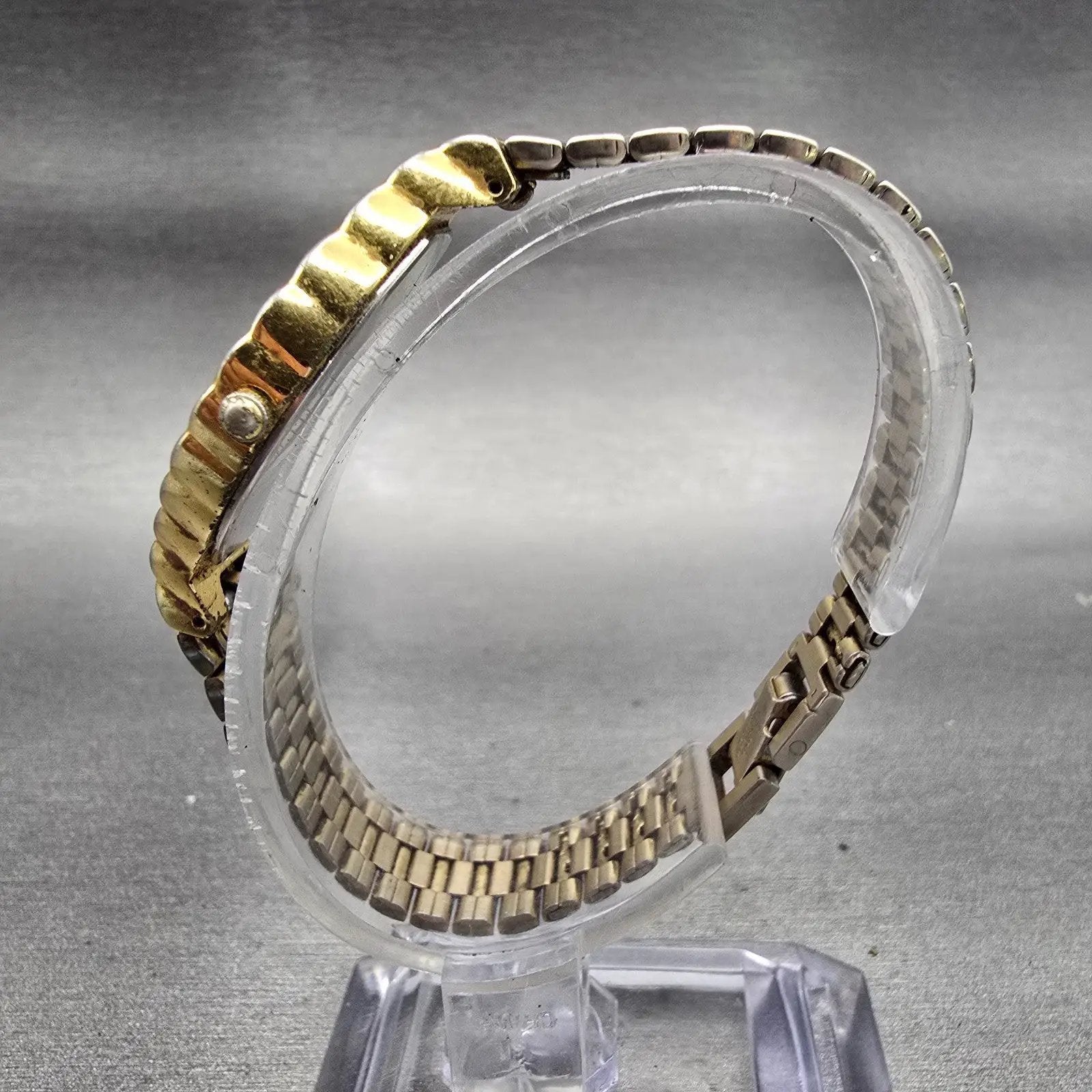 Seiko Watch Women 14mm Gold Dial Gold Tone Asymmetrical 1F20-5D59 New Battery6