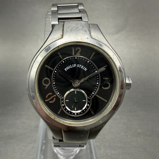 Philip Stein Watch Women 28mm Black Dial Silver Tone Small Seconds New Battery0