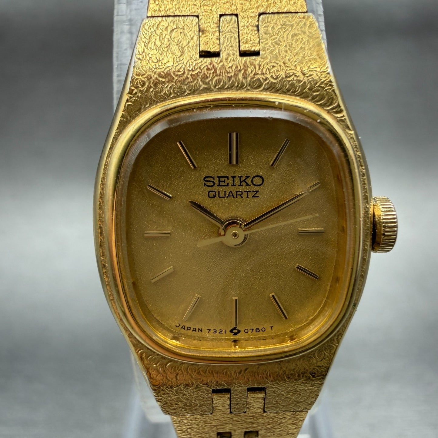 Seiko Watch Women 17mm Champagne Dial Gold Tone Rectangle 7321-5399 New Battery1