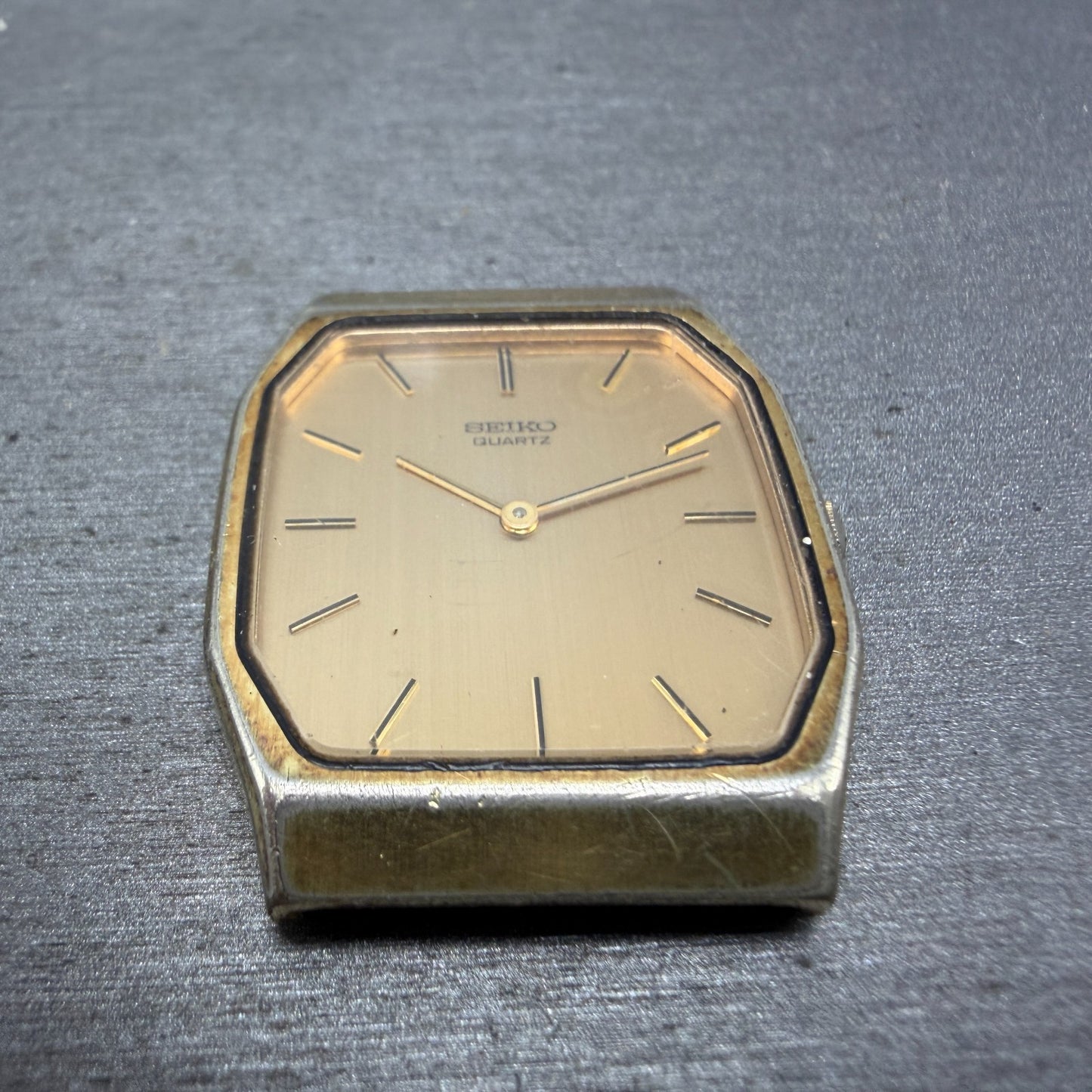 Seiko Tank Watch Men 28mm Champagne Dial Gold Tone Rectangle 7430-5089 PARTS3
