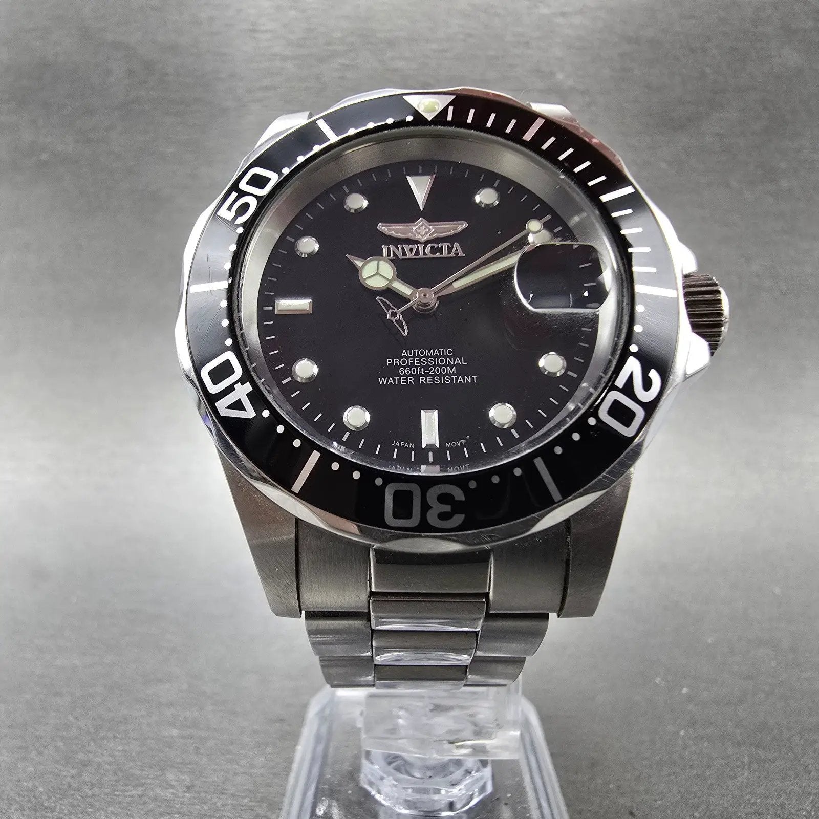 Invicta Pro Diver Watch Men 40mm Black Dial Steel Date Round Automatic Runs HJB5