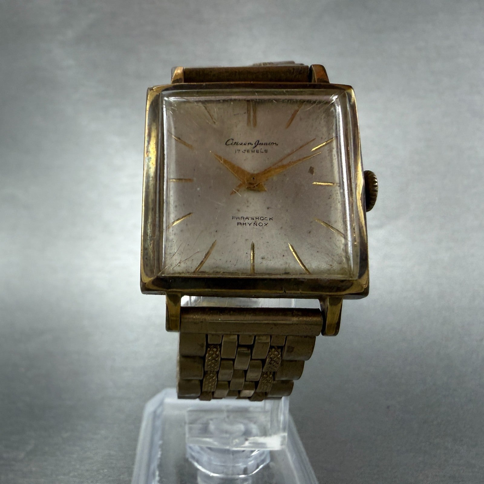 Citizen Junior Watch Men 29mm Silver Dial Gold Tone Square Manual J5110201 Runs5