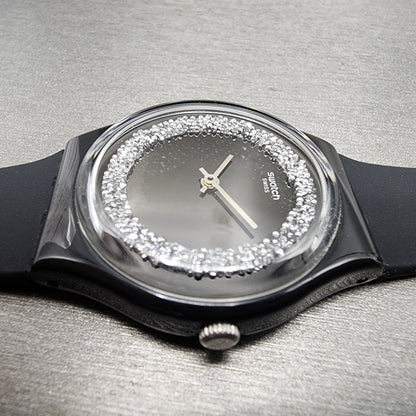 Swatch Sparkle Night Watch Women 34mm Black Dial Black Tone Round READ! New Batt3
