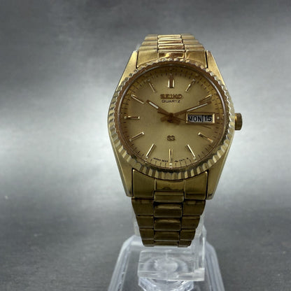 Seiko SQ Watch Women 24mm Gold Dial Gold Tone Daydate Round 3E23-0A60 NewBatt 5G5