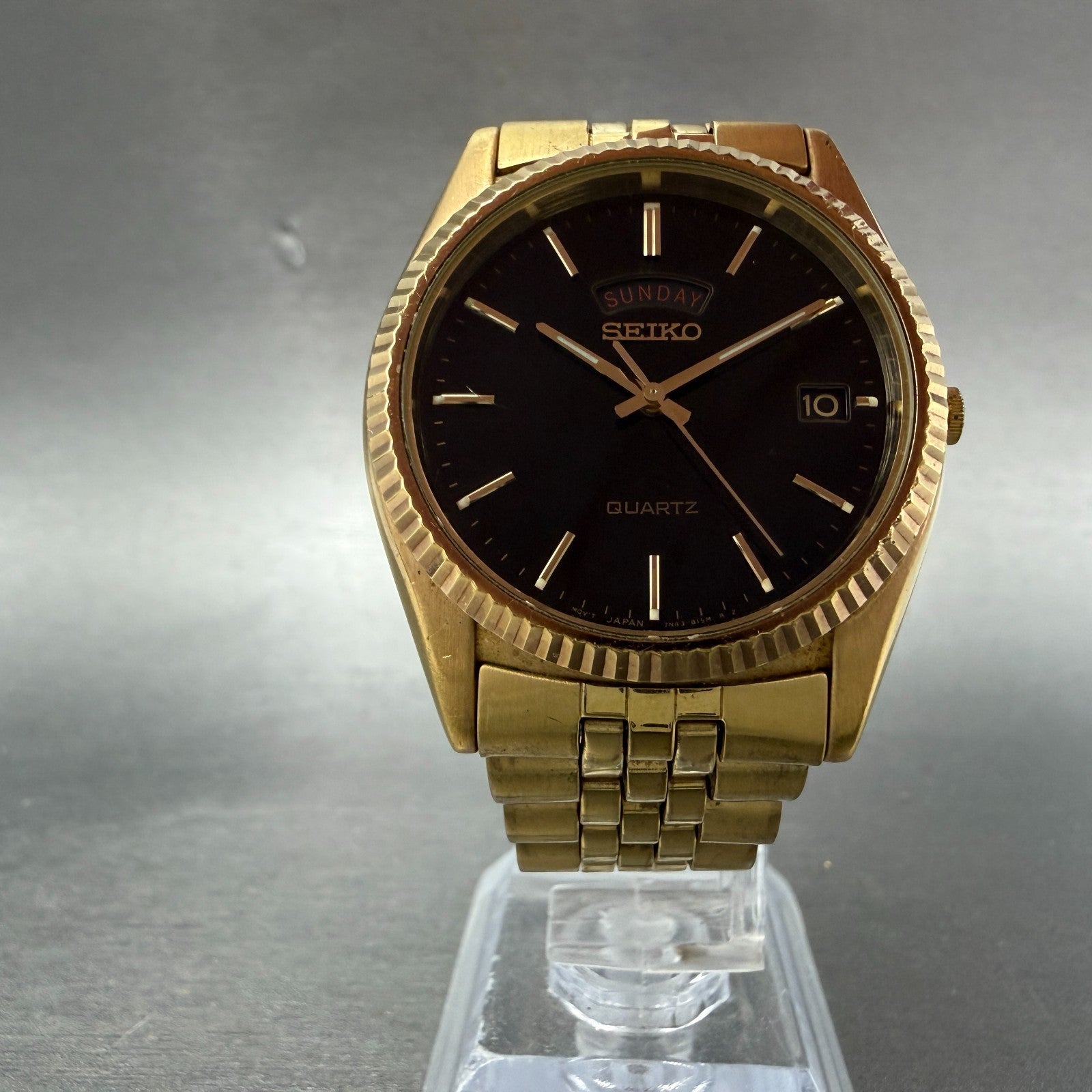 Seiko President Watch Men 36mm Black Dial Gold Tone 7n43-8111 READ!!!!!!! NewBat5