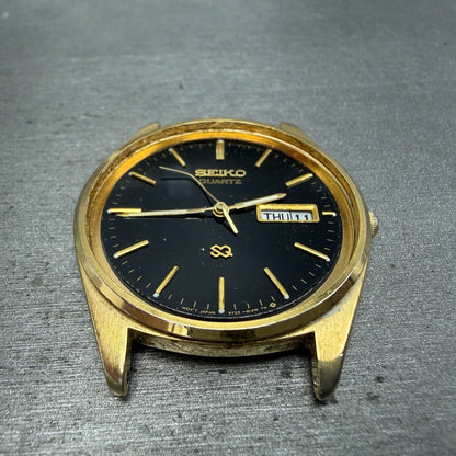 Seiko SQ Watch Men 35mm Black Dial Gold Tone Daydate Round 7N43-8119 PARTS7