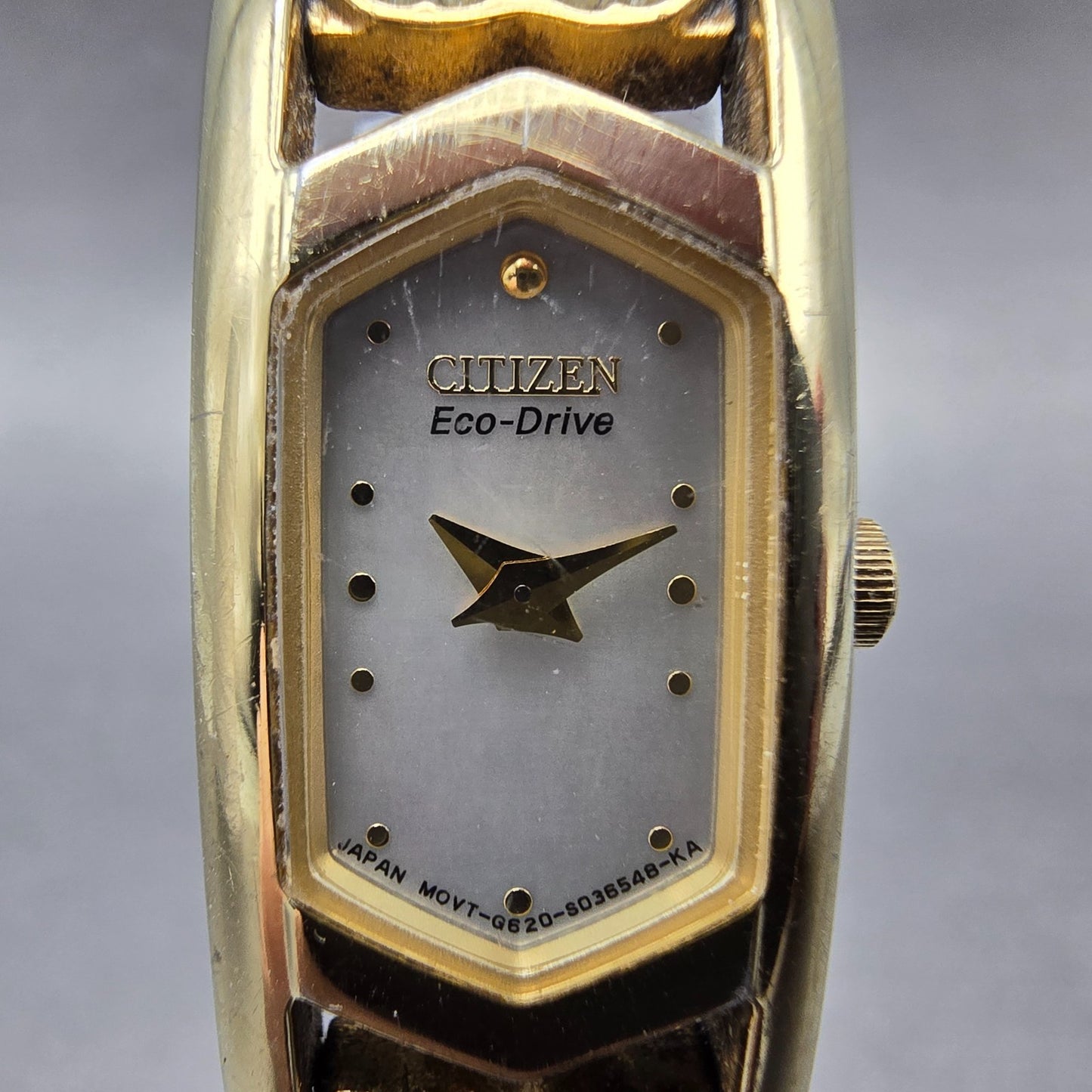Citizen Eco-Drive Tank Heart Watch Women 15mm MOP Dial Gold Tone Rectangle Runs1