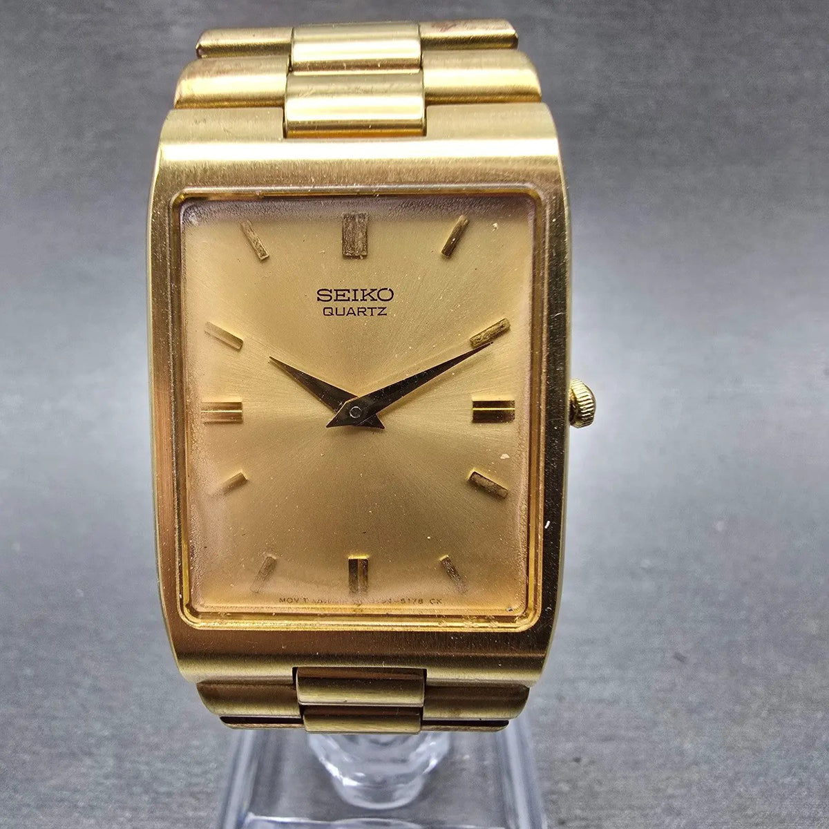 Seiko Tank Watch Men 26mm Champagne Dial Gold Tone Rectangle 5Y94-5119 PARTS0