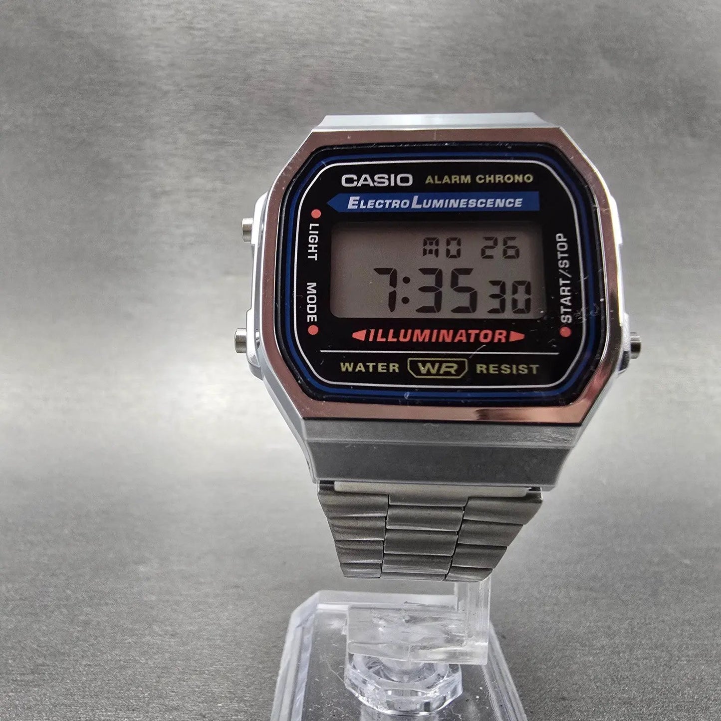 Casio A168 Illuminator Watch Men 36mm Digital Steel Alarm Chronograph New Batt J5