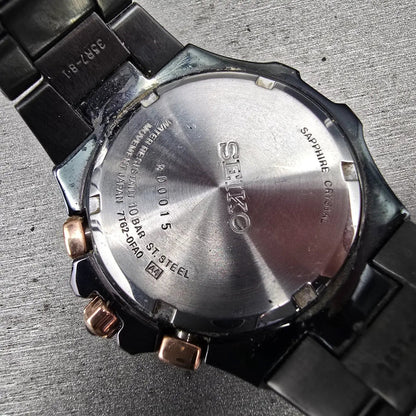 Seiko Coutura Watch Men 40mm Black Dial Two Tone Chrono Date 7T62-0FA0 New Batt10