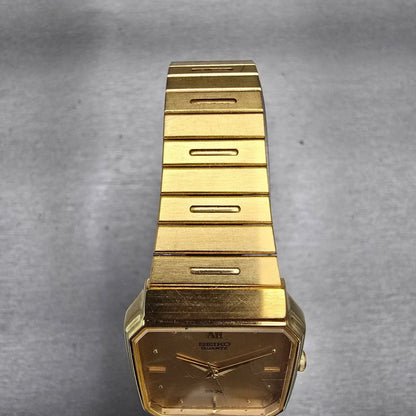 Seiko SX Watch Men 27mm Gold Dial Gold Tone Rectangle 5Y95-5020 New Battery VTG4