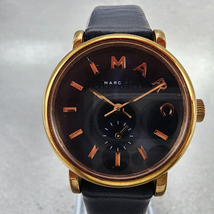 Marc Jacobs Baker Watch Women 28mm Blue Dial Rose Gold Tone Small Seconds Runs1