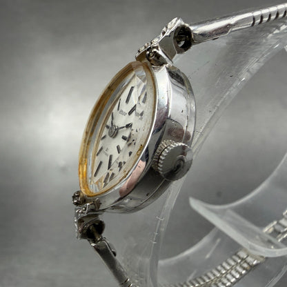 Citizen Rhone Watch Women 15mm Silver Dial White Gold Plated Oval Manual Runs AB2