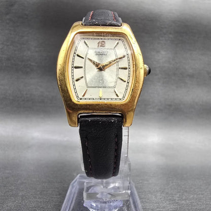 Seiko Watch Women 25mm Silver Dial Gold Tone Tonneau 4N00-6451 New Battery JP5