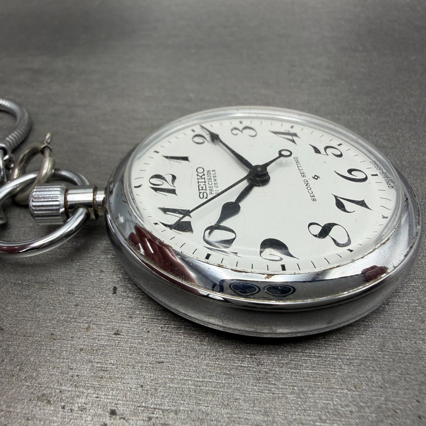 Seiko Precision Pocket Watch Men 50mm White Dial Steel Manual 6110-0010 Runs3